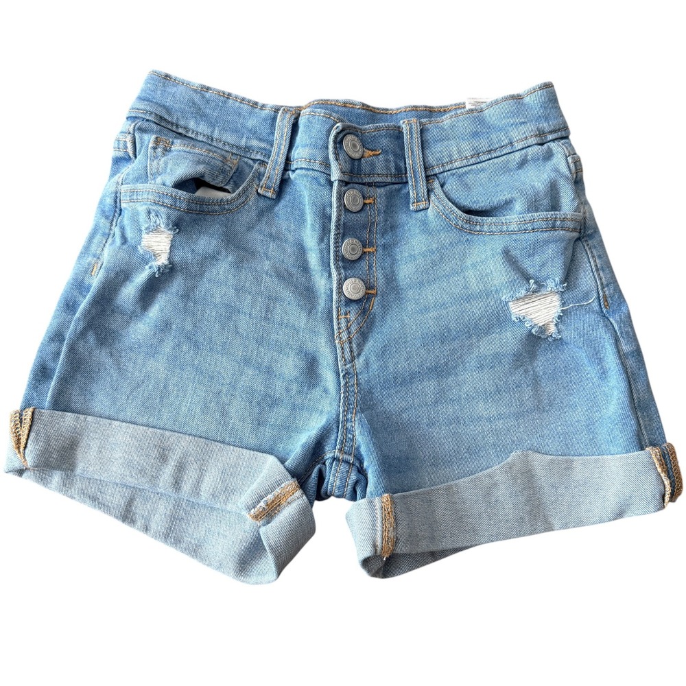 Old Navy Denim Shorts Girls 12 Blue High Rise Button Fly Distressed Cuffed Jean